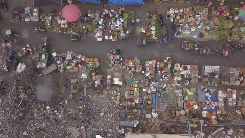 Aerial Looking down on vegatable and fruit street market,Semarang,Indonesia Stock Footage 106428817