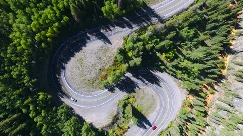 Aerial looking down on windy road in Colorado's Iconic Million Dollar Highway Stock Footage 162917735