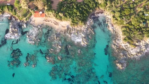 Aerial Loop of the beautiful Spiaggia il Golfetto Beach, Sardinia, Italy Stock Footage 144835335