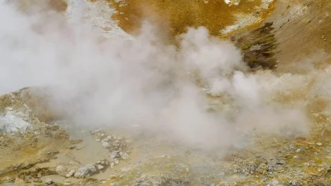 Aerial Low angle: Geothermal origin River close up Colorful Abstract landscape Stock Footage 114117690