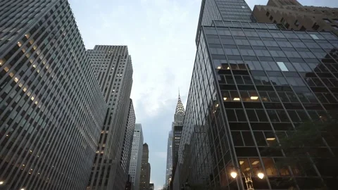 Aerial low angle glide shot of street of New York City Manhattan Stock Footage 160449996