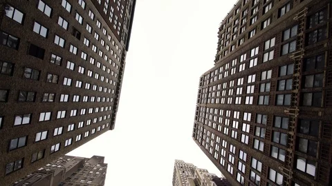 Aerial low angle shot of classical skyscrapers buildings in downtown NYC  Stock Footage 92064514