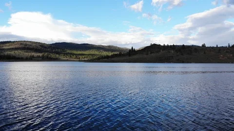 Aerial Low Angle Shot Flying Over Frenchman Lake in Northern California Stock Footage 109598643