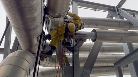 Aerial low angle shot of technician welding beams Stock Footage 336266379