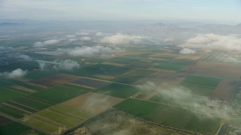 Aerial low cloud view crop fields Ventura California Stock Footage 91549760