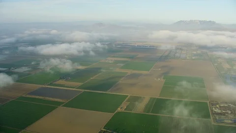Aerial low cloud view crop fields Ventura California Stock Footage 91549814