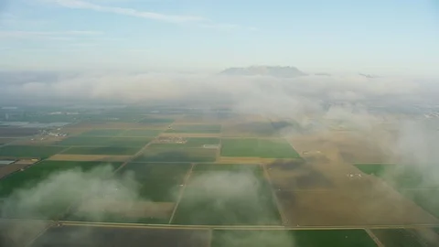 Aerial low cloud view crop fields Ventura California Stock Footage 91549848