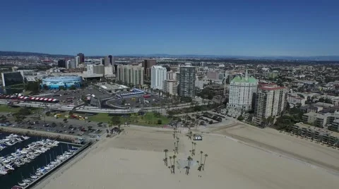 Aerial Low fly over beach to marina Long Beach, CA Stock Footage 51745360