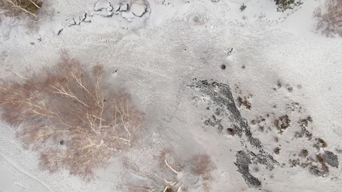 Aerial low fly over trees and snow on mount Etna (Sicily) Stock Footage 104124323