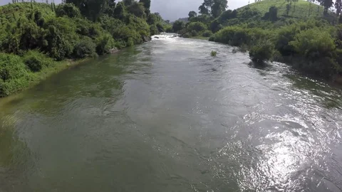 Aerial low height Flyover a River Rapid Stock Footage 77081960
