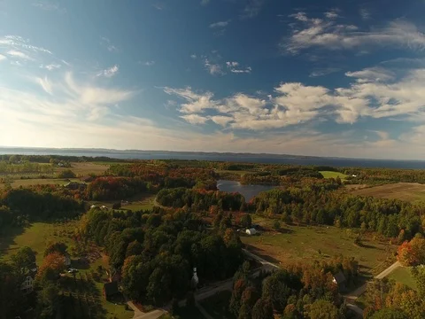 Aerial lower over peninsula trees Stock Footage 76014686