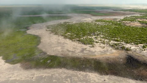 Aerial Mababe Depression Landscape with Marsh, Waterways and Sandstorm 動画素材 346654986
