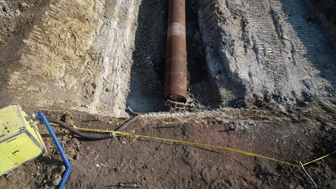 Aerial Machine for Horizontal drilling rig cutting utilities tunnel hole into Stock Footage 128824901