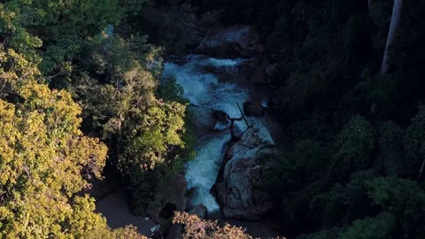 Aerial Mae Sae Waterfall cascading through jungle Chiang Mai Video stock 331476332
