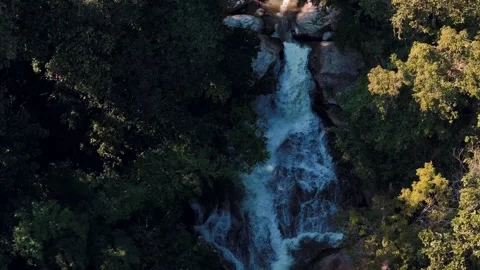 Aerial Mae Sae Waterfall cascading through jungle Chiang Mai Thailand Stock-Footage 331476338