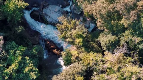 Aerial Mae Sae Waterfall cascading through jungle Chiang Mai Stock-Footage 331476403