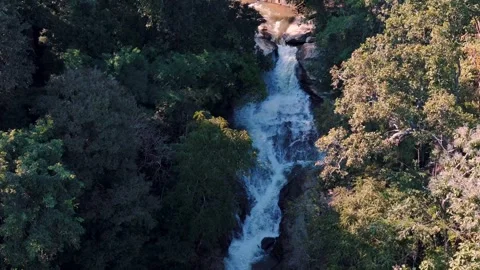 Aerial Mae Sae Waterfall cascading through jungle Chiang Mai Thailand Stock-Footage 331476447