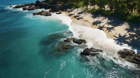 "Aerial Magic: Drone's Perspective Enhances Tranquil Beauty of Ocean Oasis" Stock Photos