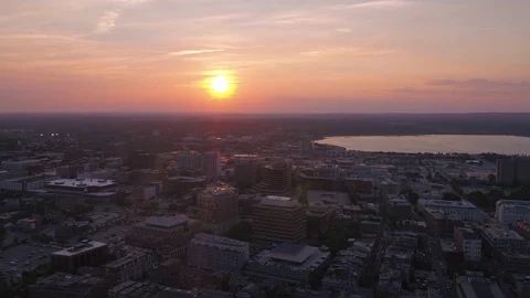 Aerial Maine Portland July 2017 Sunset 4K Inspire 2 Stock Footage
