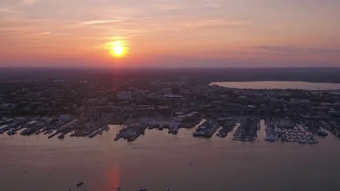 Aerial Maine Portland July 2017 Sunset 4K Inspire 2 Stock Footage
