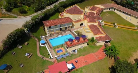 Aerial Mansion With Pool Hacienda Stock Footage