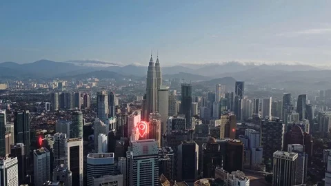 AERIAL. Map pin flat above city scape and network connection concept Stock Footage 105691808