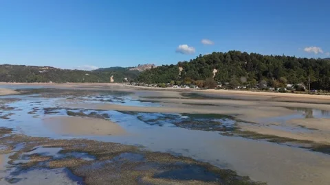 Aerial of Marahau Estuary Sand Patterns Abel Tasman Vídeo Stock 333973739