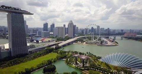 Aerial of Marina Bay Sands and Gardens Stock Video Pond5