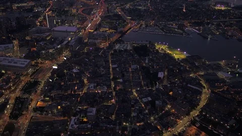 Aerial Massachusetts Boston July 2017 Night 4K Inspire 2 Stock Footage