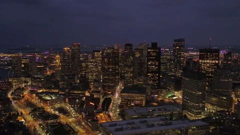 Aerial Massachusetts Boston July 2017 Night 4K Inspire 2 Stock Footage