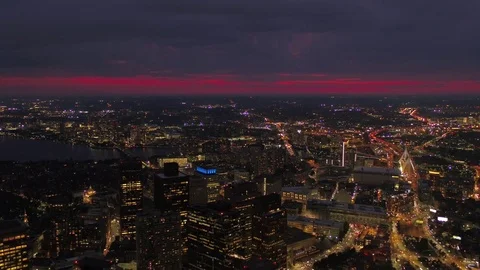 Aerial Massachusetts Boston July 2017 Night 4K Inspire 2 Stock Footage