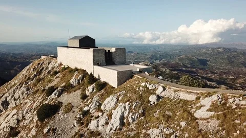Aerial, Mausoleum on the top of the mountain Stock Footage 80200577
