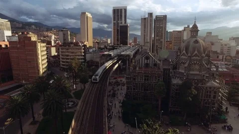Aerial Medellin Plaza Botero Metro 02 Stock Footage