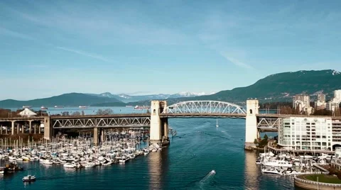 Aerial medium angle Burrard bridge Stock Footage 60035877