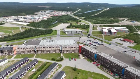 Aerial of Mega Housing Complex in Mining Town: Fermont, QC, Canada Stock Footage 337724909