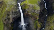 Aerial Meltwater Haifoss  Waterfall Icelandic Highlands Plateau Iceland Stock Footage