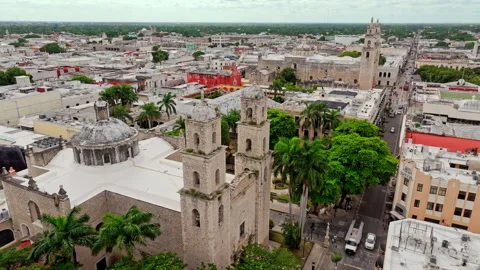 Aerial Merida Colonial Rooftops, Mexico Stock Footage 340264002