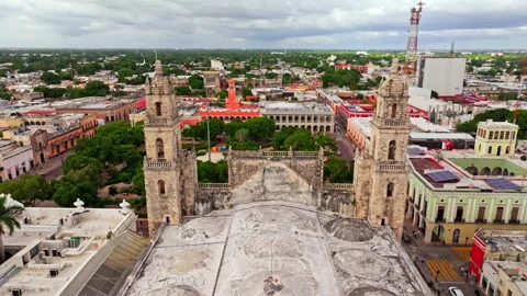 Aerial Merida Plaza Grande, Mexico Stock Footage 340263860