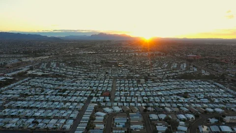 Aerial Mesa Arizona mobile home parks sunset Stock Footage