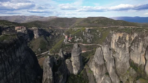Aerial Meteora, Greece Epic View of Grand Meteoron Monastery. Drone Forward.. Stock Footage 336515665