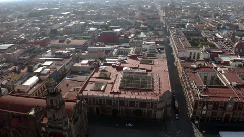 Aerial of Mexico City Church of Santo Domingo and Palace of the Inquisition Stock Footage
