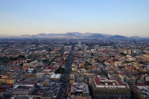 Aerial Mexico City view with mountain range in the background - clear sky. Stock Photos