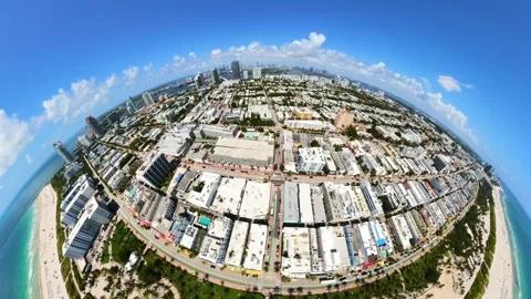 Aerial Miami beach shape of earth Stock Footage 342083033