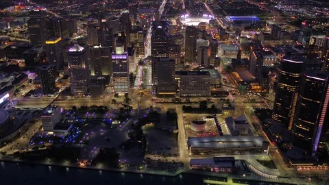 Aerial Michigan Detroit July 2017 Night 4K Inspire 2 Stock Footage