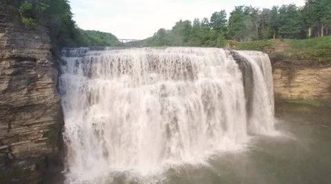 Aerial of Middle Falls in Letchworth State Park Stock Footage