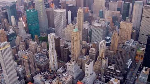 Aerial Midtown Manhattan skyscraper view New York Stock Footage