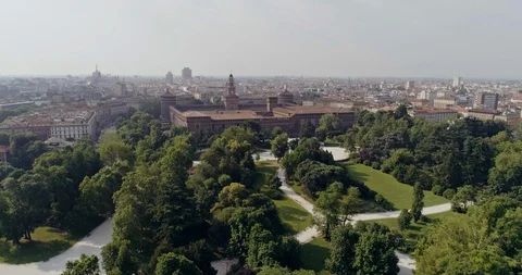 AERIAL MILAN - Parco Sempione Stock Footage