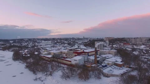Aerial milk factory at sunset Vídeos de archivo 70336830