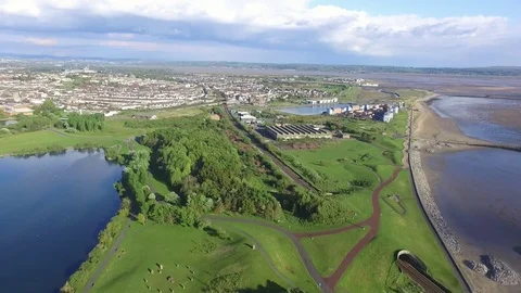 Aerial Millennium Coastal Park, Llanelli Stock Footage