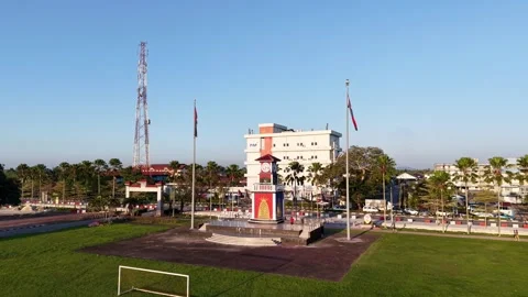 Aerial Mini Stadium and Clock Tower Pontian Town Square Видео 332093835